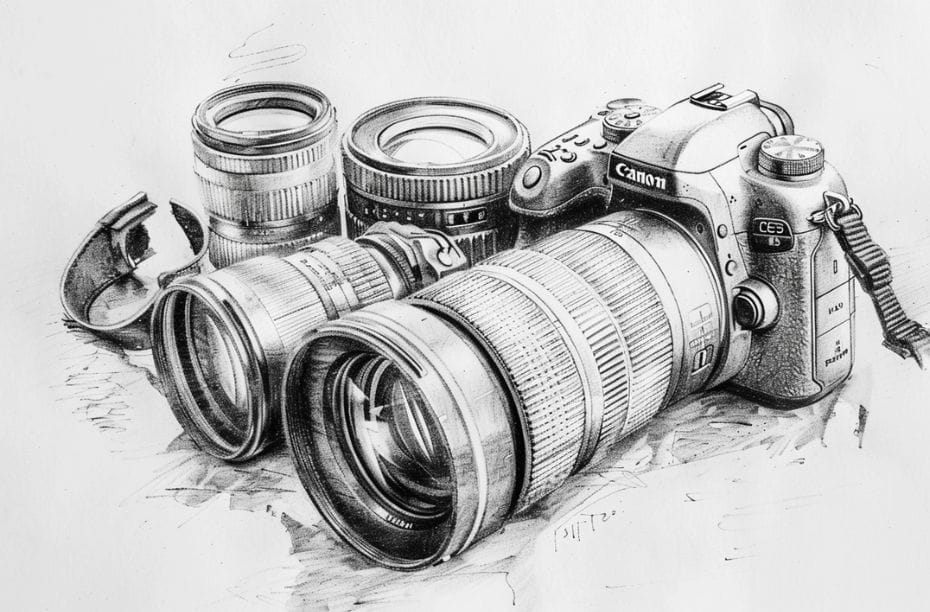 Zoomlens of primlens - tekening potlood