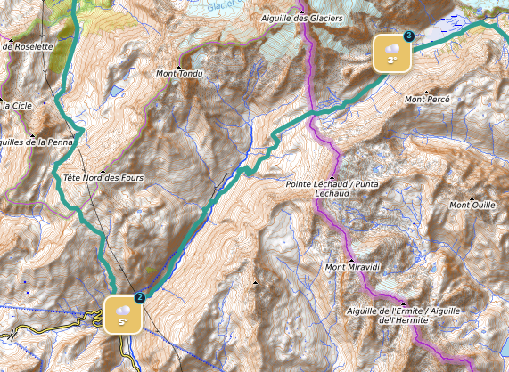 etappe 3 Les Chapieux – Rifugio Elisabetta route